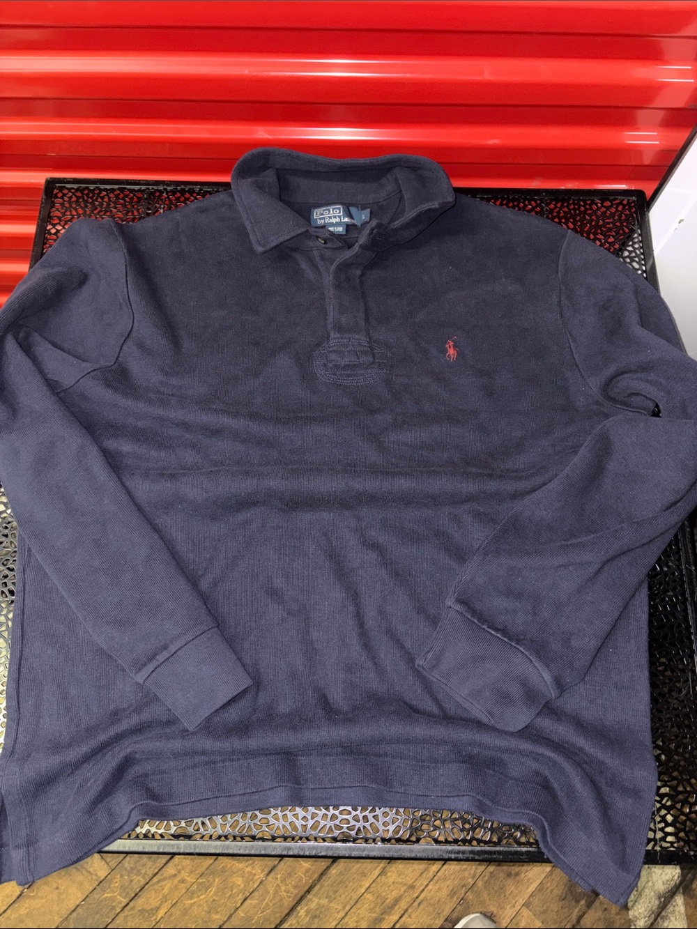 Polo Ralph Lauren embroidered logo three-quarter button up size large blue